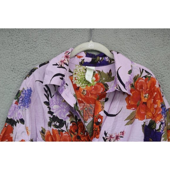H&M Button Up Long Sleeve Silky Floral Dress-Size Large-Whimsigoth-Cottagecore - Picture 7 of 15